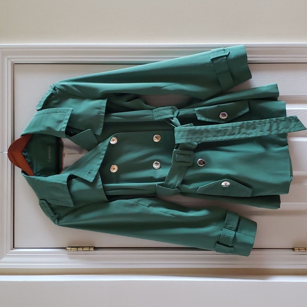 Calvin Klein Kelly Green Double Breasted Belted Trench Jacket / Coat Women's 1X